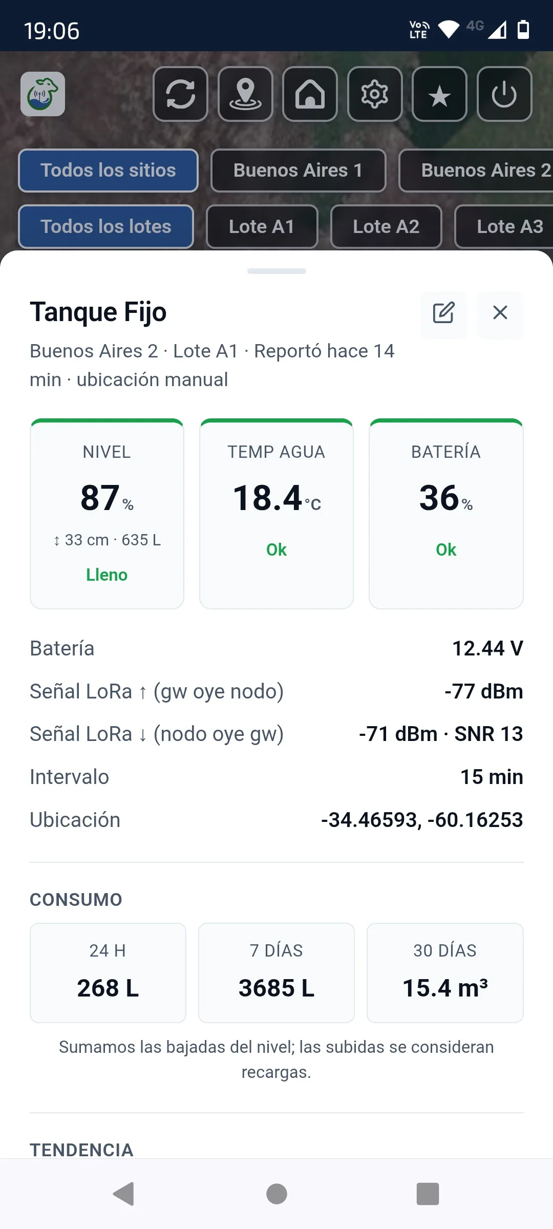 Captura de la App AguaSens